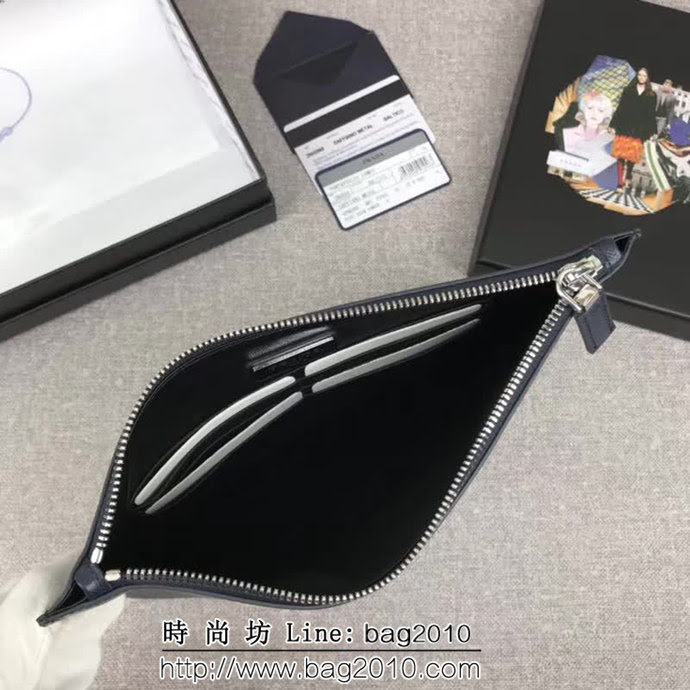 PRADA普拉達 官網同步 專櫃最新款 頂級原單十字紋牛皮 男士手包 2NG005 DD1933